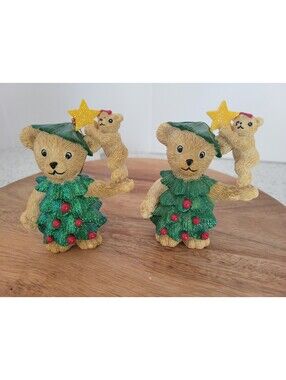 Pair Of Claire's Vintage 1997 Christmas Tree Bear Mama And Baby Xmas Ornaments
